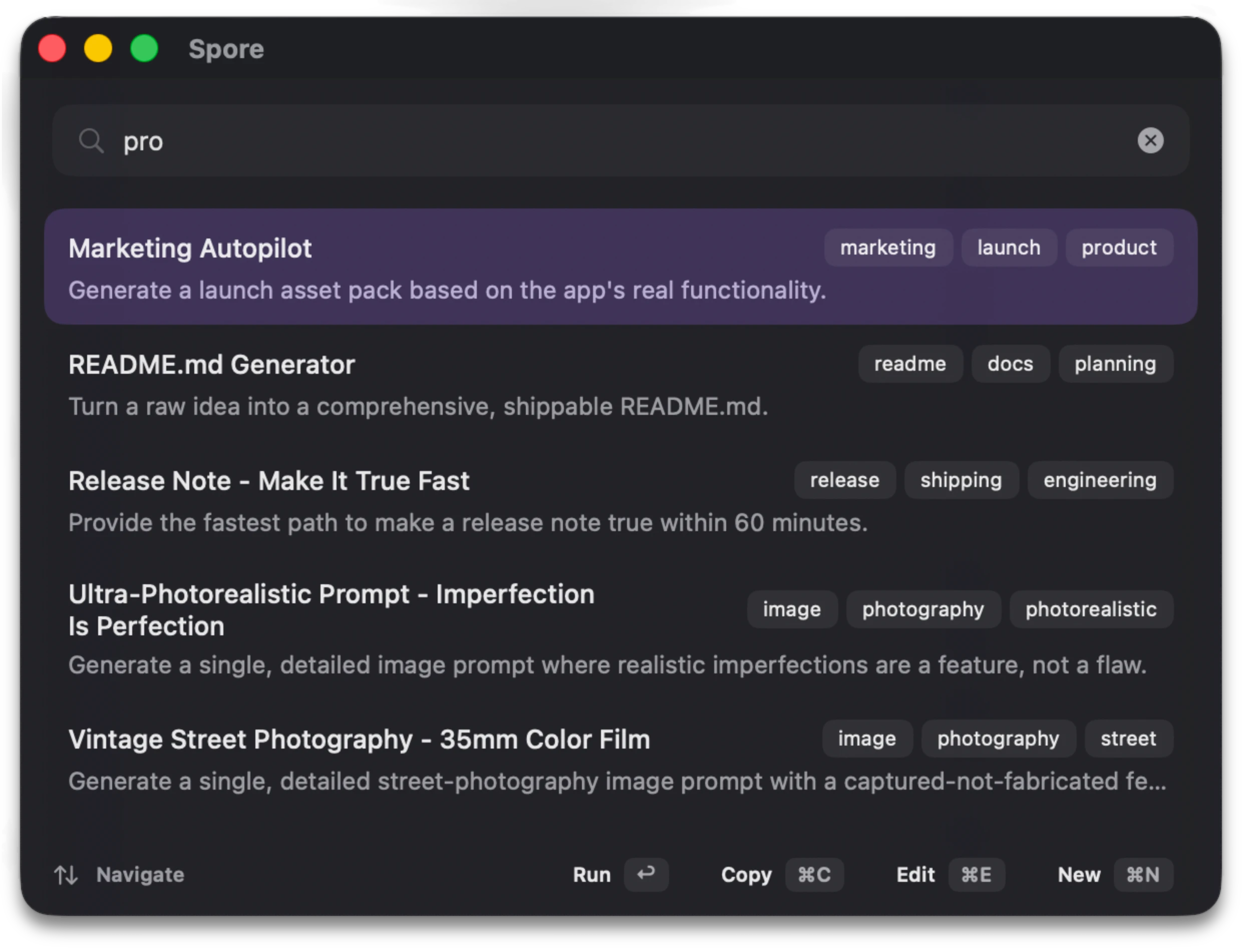 Spore Command Palette